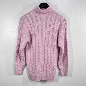 Vintage Boundary Waters Pink Cable‎ Knit Cotton Sweater Women's Small Mock Neck